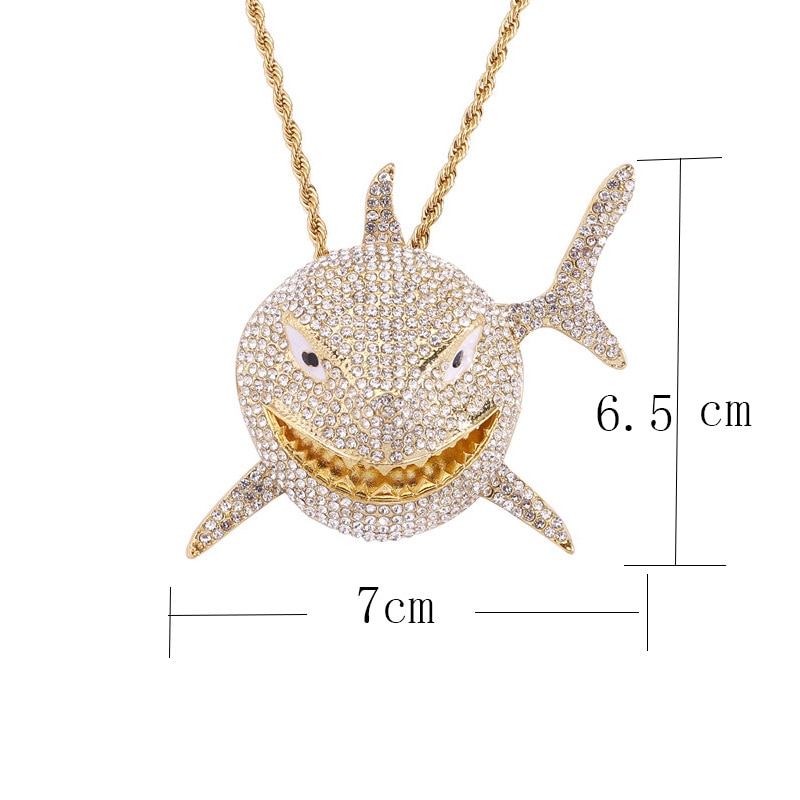 Hip Hop Big Shark Pendant Necklace Pave Bling Cubic Zircon Party Jewelry With Big Iced Out Crystal Miami Cuban Link Chain