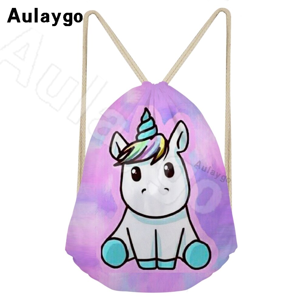 Aulaygo unicorn ryggsäck för barn reselinje unicorn färg bokstavstryck kawaii dragsko väskor axel barn skolväska: Lila