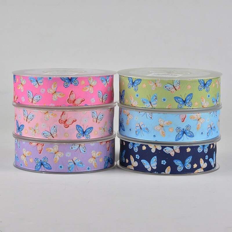 25Mm 5Yards Vlinder Patroon Cadeaupapier Tape Lint Strikje Doos Verpakking Riem Diy Bakken Polyester Haar Naaien