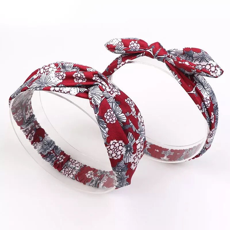 MIXIU 2pcs Mom And Baby Headbands Rabbit Ears Elastic Hair Bands Bow Print Hairbands Parent-child Hair Accessories Kids: 5