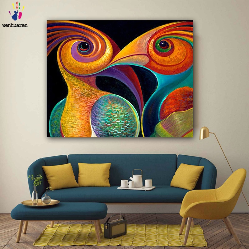 DIY colorings pictures by numbers with colors Two parrots picture drawing painting by numbers framed Home