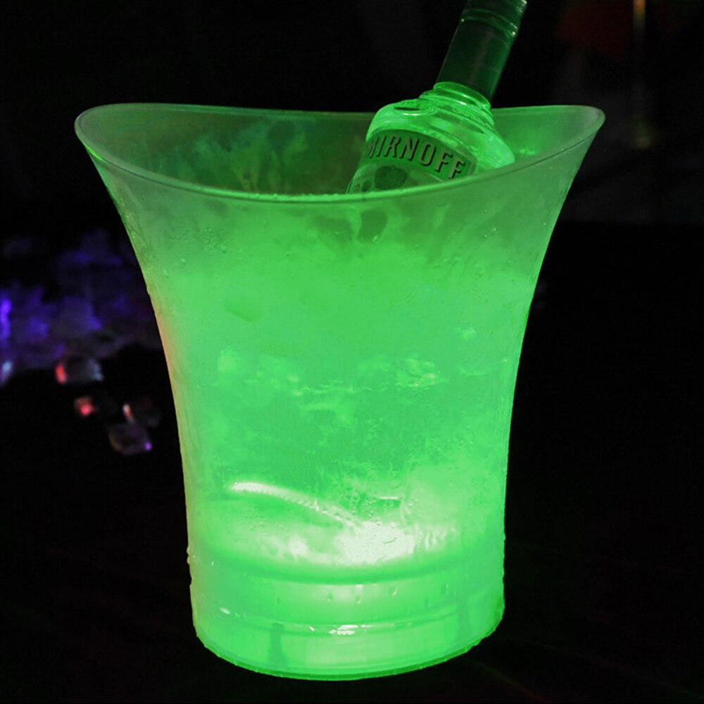 Cubo de hielo LED de plástico de 5L, Cubo de cerveza de champán, bares de nocturna, luz LED de 4 colores, discotecas: green