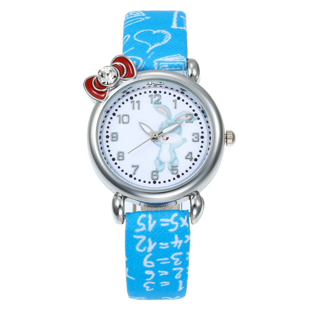 Cartoon Children Rabbit Watch Girl Kids Student diamond Leather Analog Wristwatches Lovely Pink watch reloj: Sky Blue