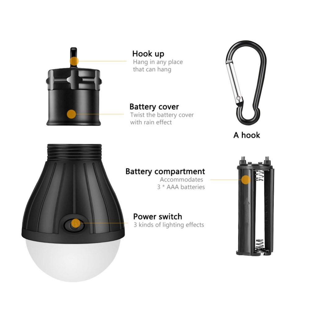 Mini 3 AAA Tragbare Laterne Zelt Licht Led-lampe Notfall Lampe Wasserdichte Hängen Karabiner Taschenlampe Für Camping