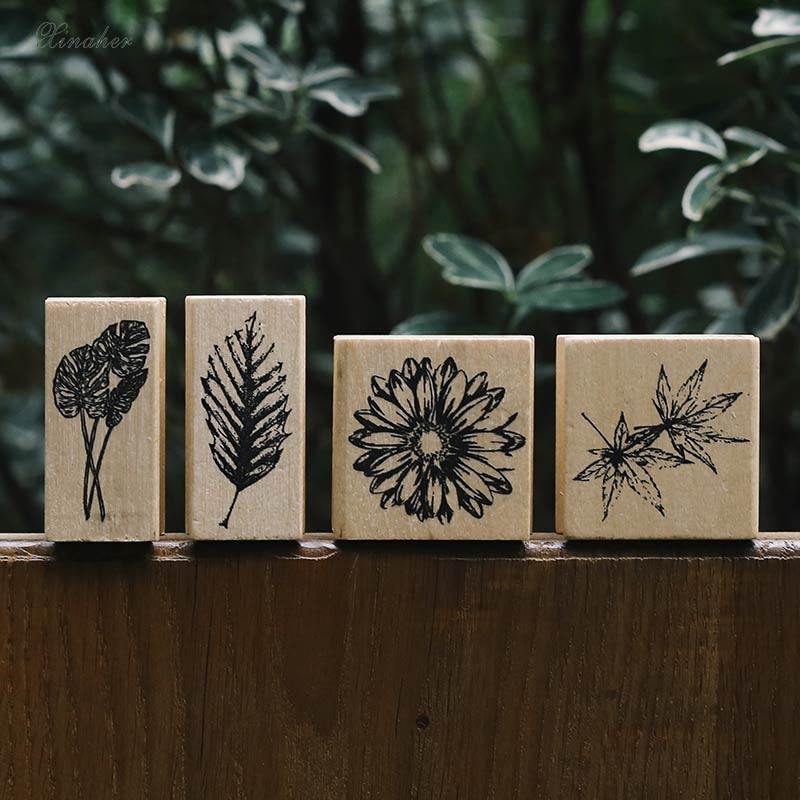 Vintage flower plant maple leaf decoration stamp wooden rubber stamps for scrapbooking stationery DIY craft standard stamp