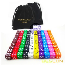 Bescon flerfarvet 16mm spil terningspakke  of 100 stk 10 forskellige farver - sort fløjlpose