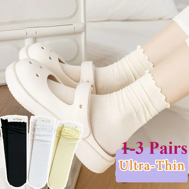 Women Ruffled Edge Bing Bing Socks Summer Ultra-thin Absorb Sweat Prevent Odor Soft Ice Velvet Harajuku Stretch Elasticity Socks