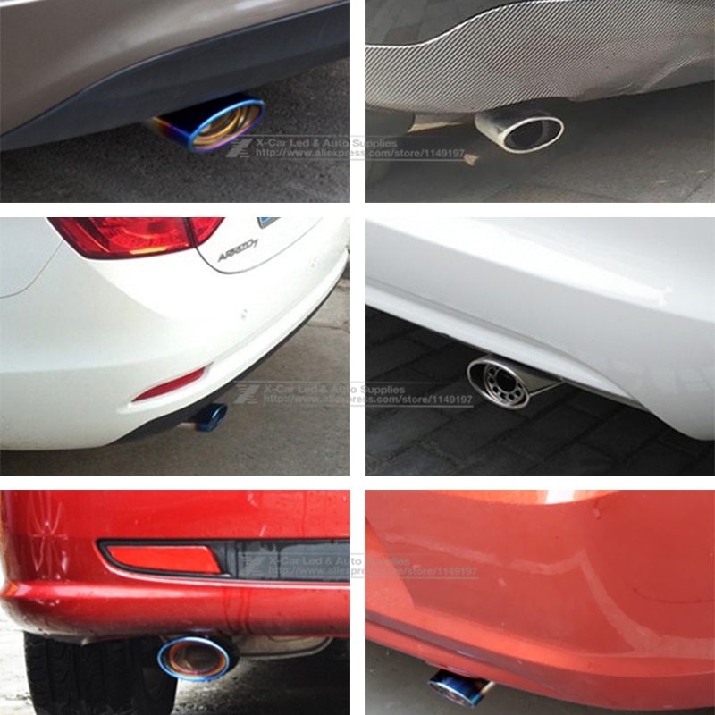Bil auto rund udstødning lyddæmper tip rustfrit stål exhause 1 to 2 dobbeltrør krom trim modificeret bil bageste haleforing