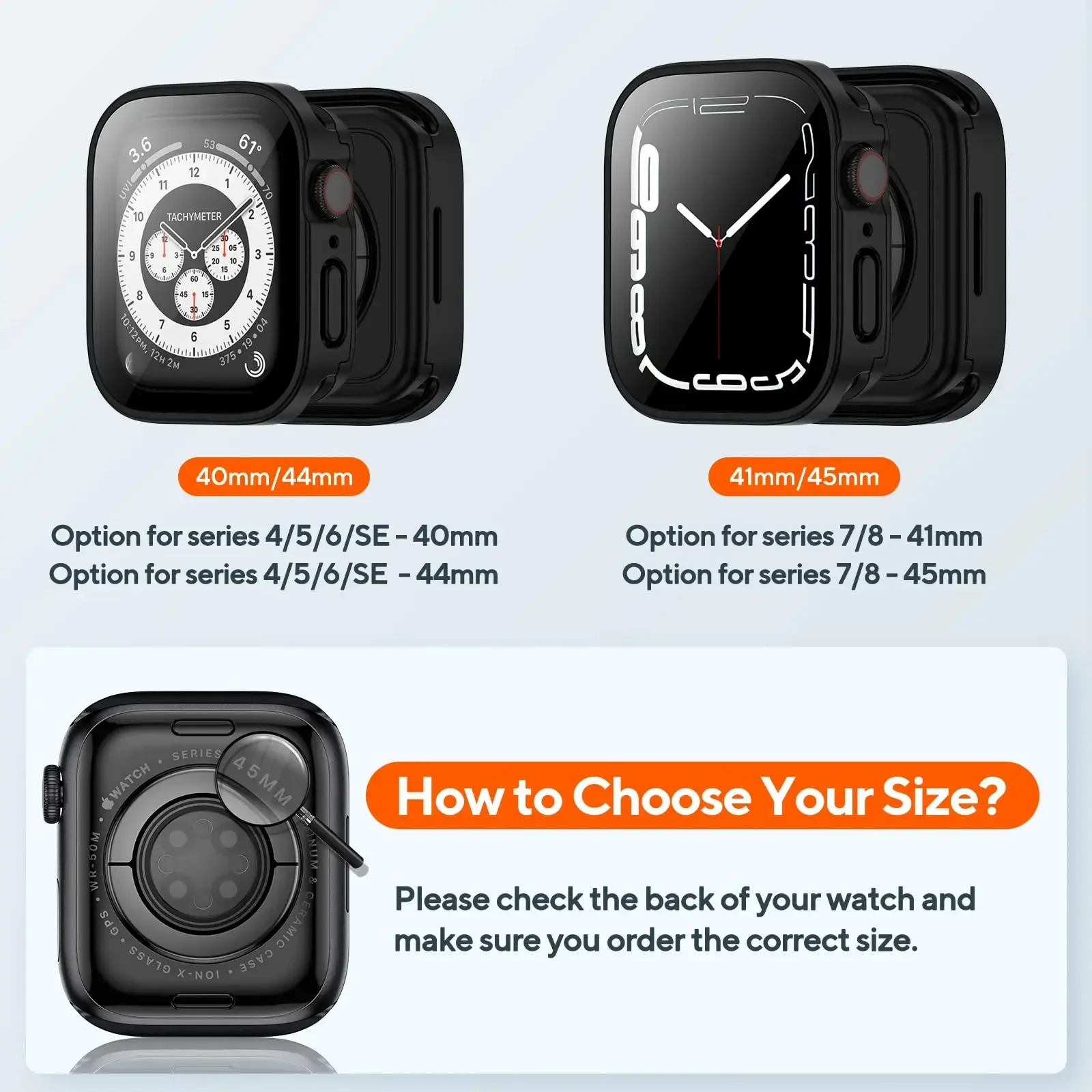 Waterproof Cover for Apple Watch Case 44mm 40mm 41mm 45mm Screen Protector Edge Bumper For IWatch Series 9 8 7 6 SE 5 4 Back 360