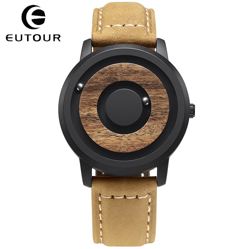 Echt Holz Uhr Kreative Holz Zifferblatt Männer Uhren Magnetische Magnet Metall Ball EUTOUR Mens Retro Quarzuhr Männlichen Saat reloj