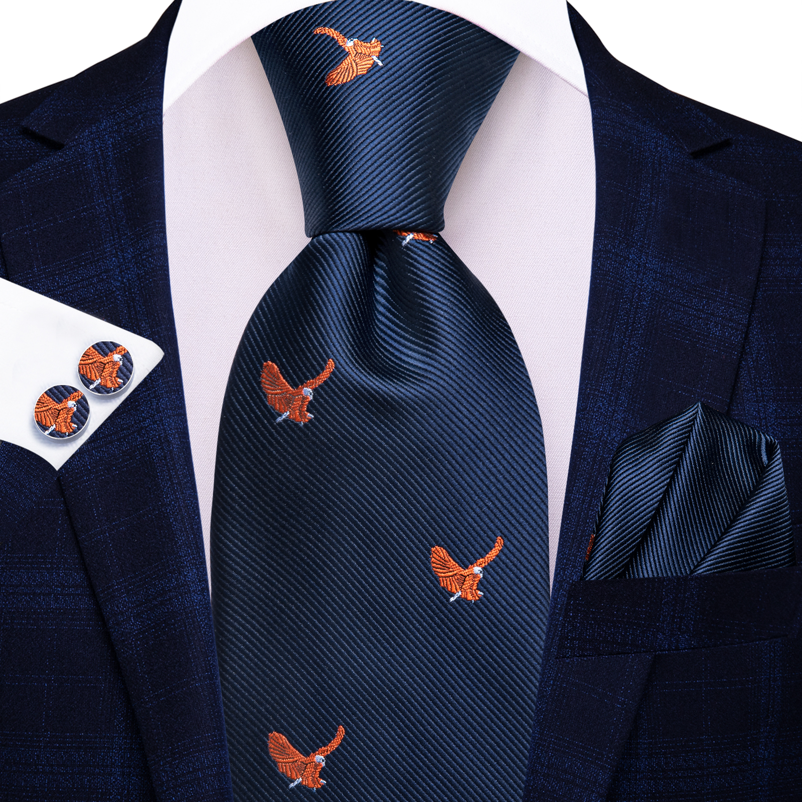 Gravata azul marinho para homens, lenço elegante, abotoaduras, acessórios para festa de casamento, gravatas, designer de novidade, presente: Damasco