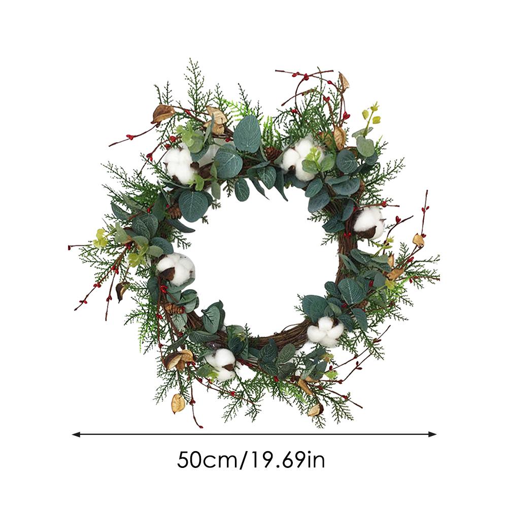 Artificial Green Leaf Wreath Eucalyptus Cotton Wreath Festival Celebration Front Door Wall Fireplace Laurel Hanger Home Decor