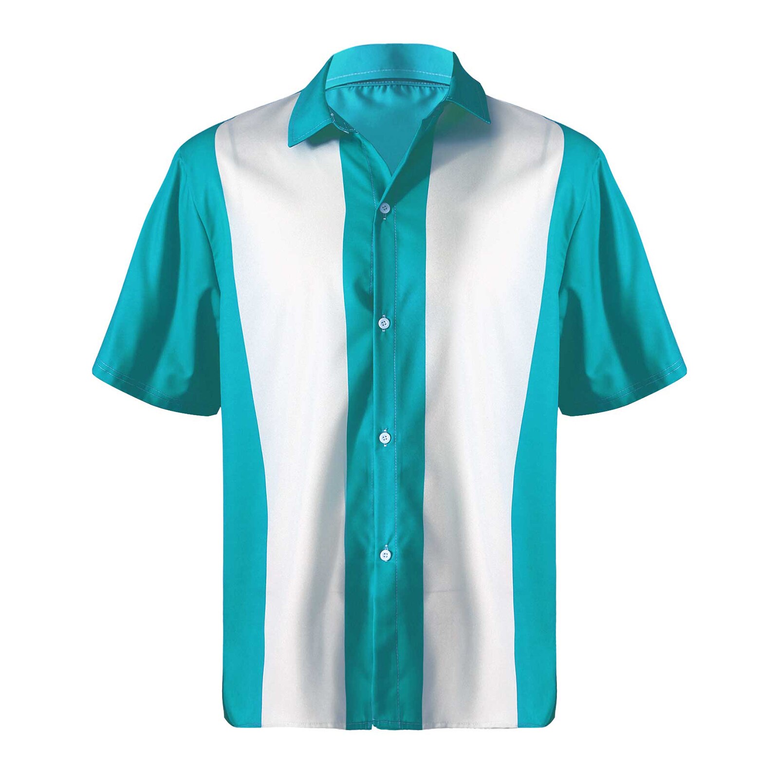 Chemises de Bowling rétro à manches courtes pour hommes, vêtements Vintage décontractés à boutons et à rayures, Rockabilly des années 50: Lake Blue / XXL