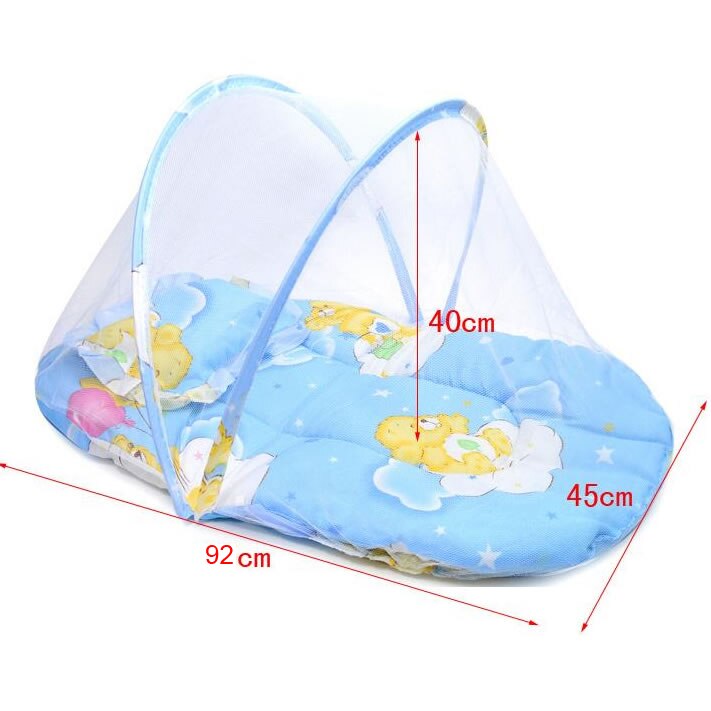 folding Baby Mosquito net Insect multi-function Cradle Bed Netting Infant foldable Canopy Cushion Mattress with pillow and pad: big blue cushion