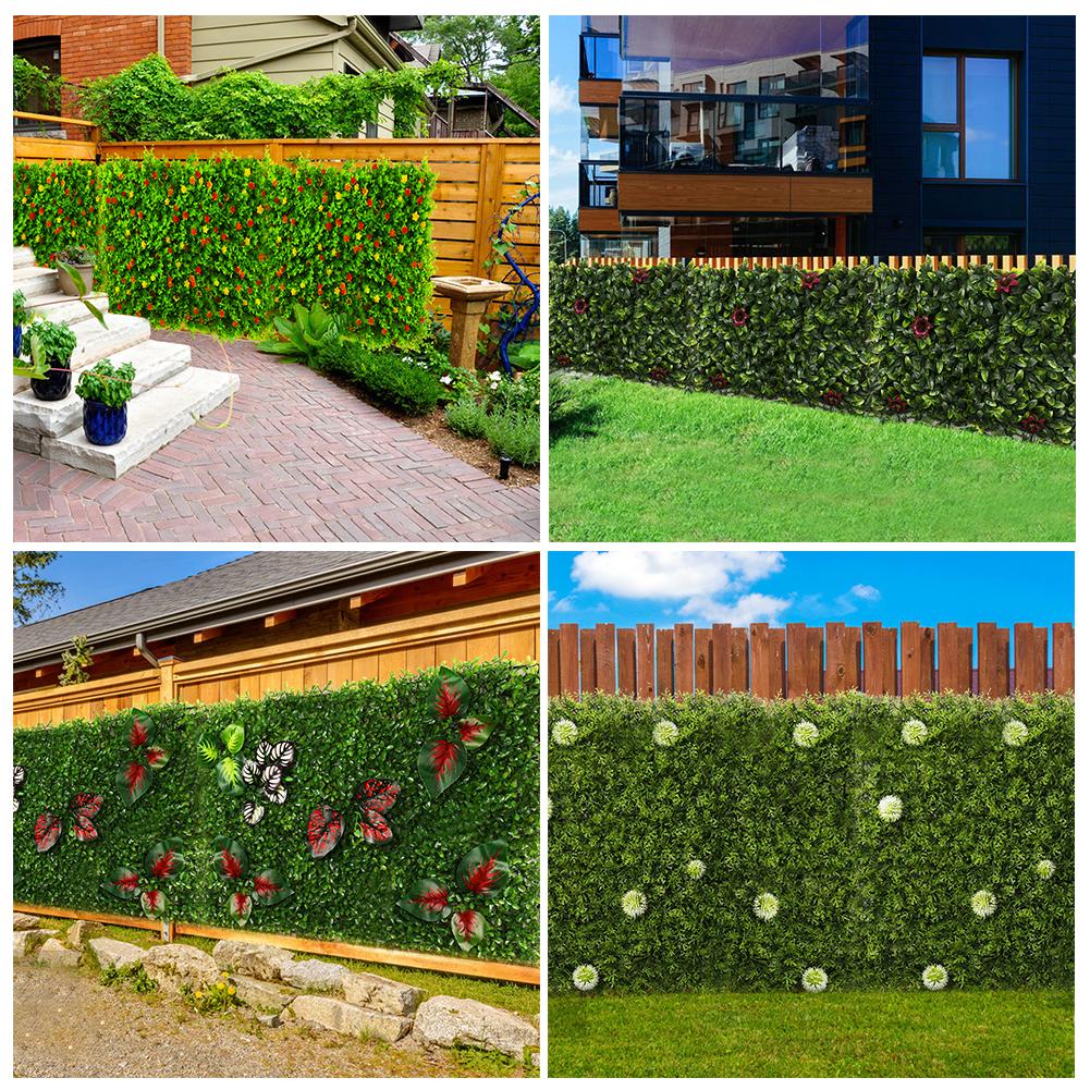 40*60CM Artificial Plant Hedge Fence With Flowers UV Protected Privacy Screen Garden Fence Decor For Indoor Outdoor Backyard