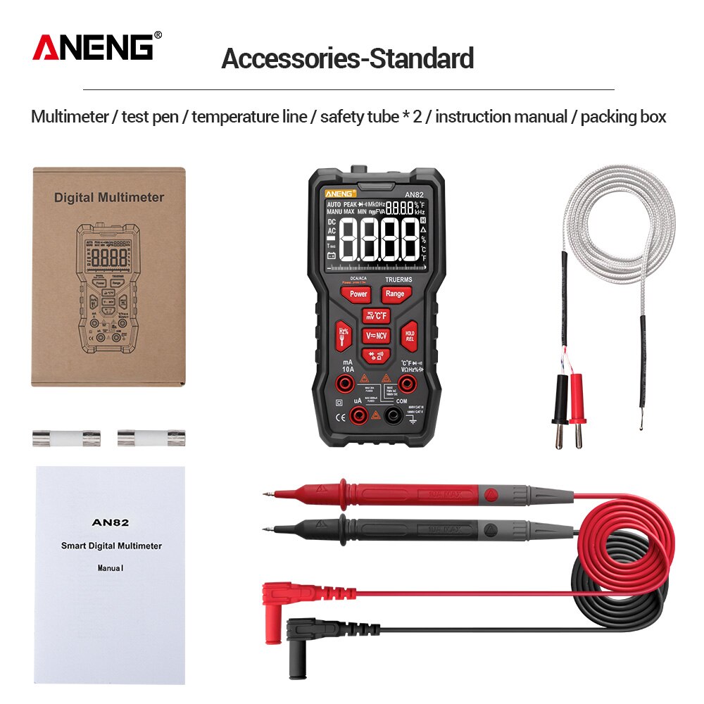 ANENG AN82 Digital Multimeter 9999 Tester DIY Transistor Capacitor NCV Testers True RMS Analog meter Multimetro: AN82 Black