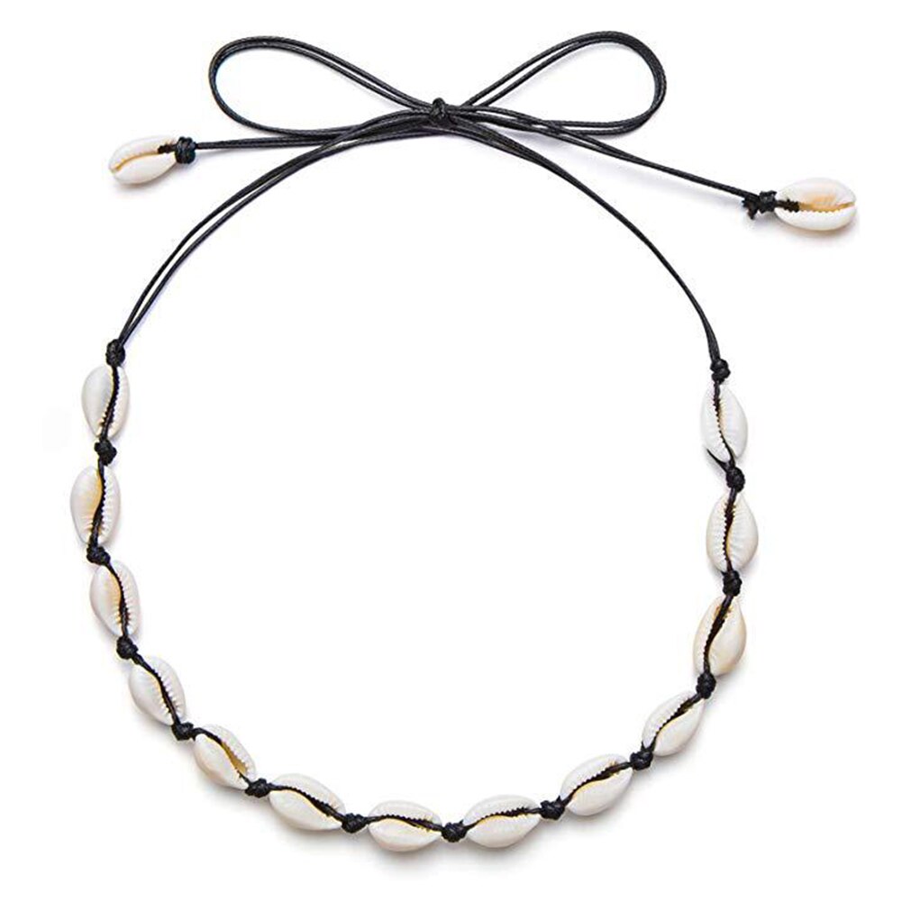 Svart vit rep kedja naturals snäckskal choker halsband handgjort skal halsband choker sommar strand charm kvinnor smycken: Svart