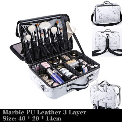 Estojo de maquiagem de mármore beauticista, bolsa organizadora para cosméticos, mala de maquiagem profissional para mulheres: PU marble 3 Layer