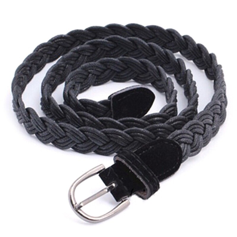 Cinturón trenzado de cuerda de cáñamo para mujer, banda de cintura trenzada, para vestido, hebilla de Metal Multicolor: Negro