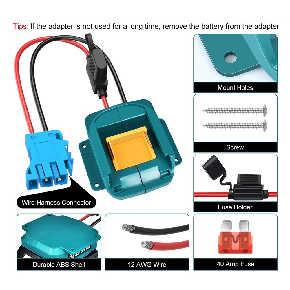 ABKY-Power Wheel Adapter for Makita 18V LXT Battery with Wire Harness Connector & Fuse for Peg-Perego 12 Volt Power Wheel