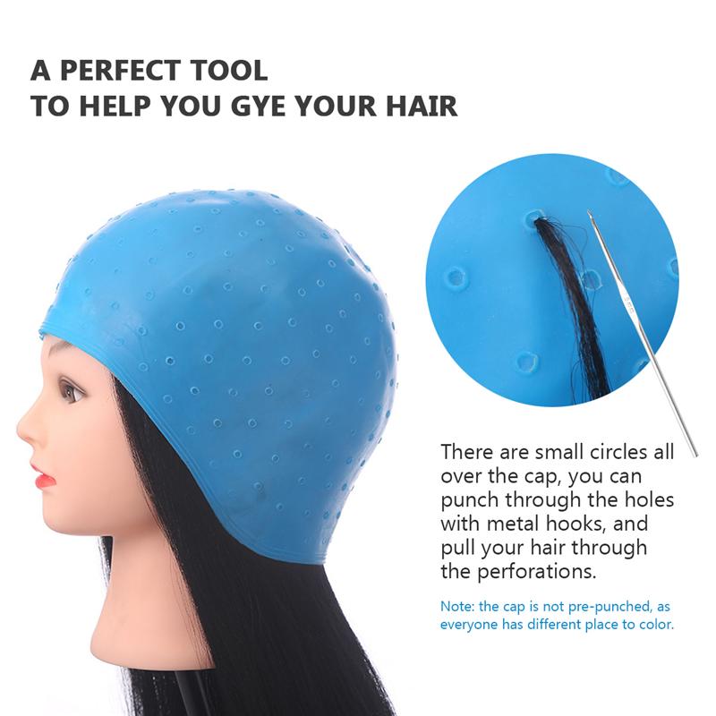 Gorro de silicona para teñir el cabello, gorro reutilizable de silicona suave, herramientas de peinado, gorro para teñir el cabello con aguja