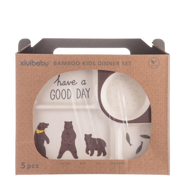 Baby Dishes Set Eco-friendly Bamboo Fiber Dinnerware Cute Cartoon Animal Bowl Tableware for Toddlers Boy Girl WXY010: WXY010A