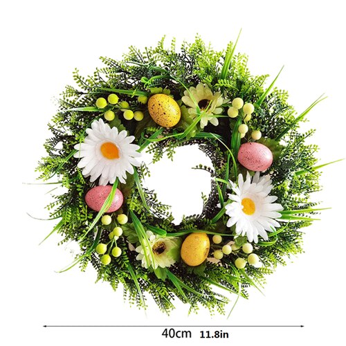 Pasen Zonnebloem Plant Garland Bunny Ei Kunstmatige Rotan Kransen Bruiloft Kerst Muur Deur Opknoping Hanger Woondecoratie: 40CM