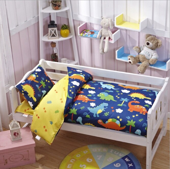 3 stk bomuldsseng sengelinned sæt tegneserie baby sengetøjssæt inkluderer pudebetræk lagen dynebetræk uden fyldstof: Blå