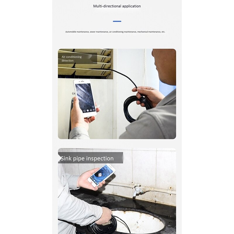 WiFi Dual Lens Endoscope 5MP 1080P 8mm HD 1Meter Handheld Endoscope with 6 LED Lights for Android IOS Phone