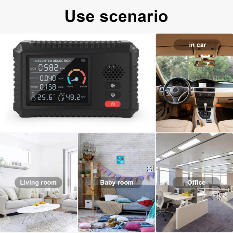 5 In 1 Digital CO2 Meter PPM Temperature Humidity Sensor Tester Air Monitor for Carbon Dioxide TVOC HCHO Detector