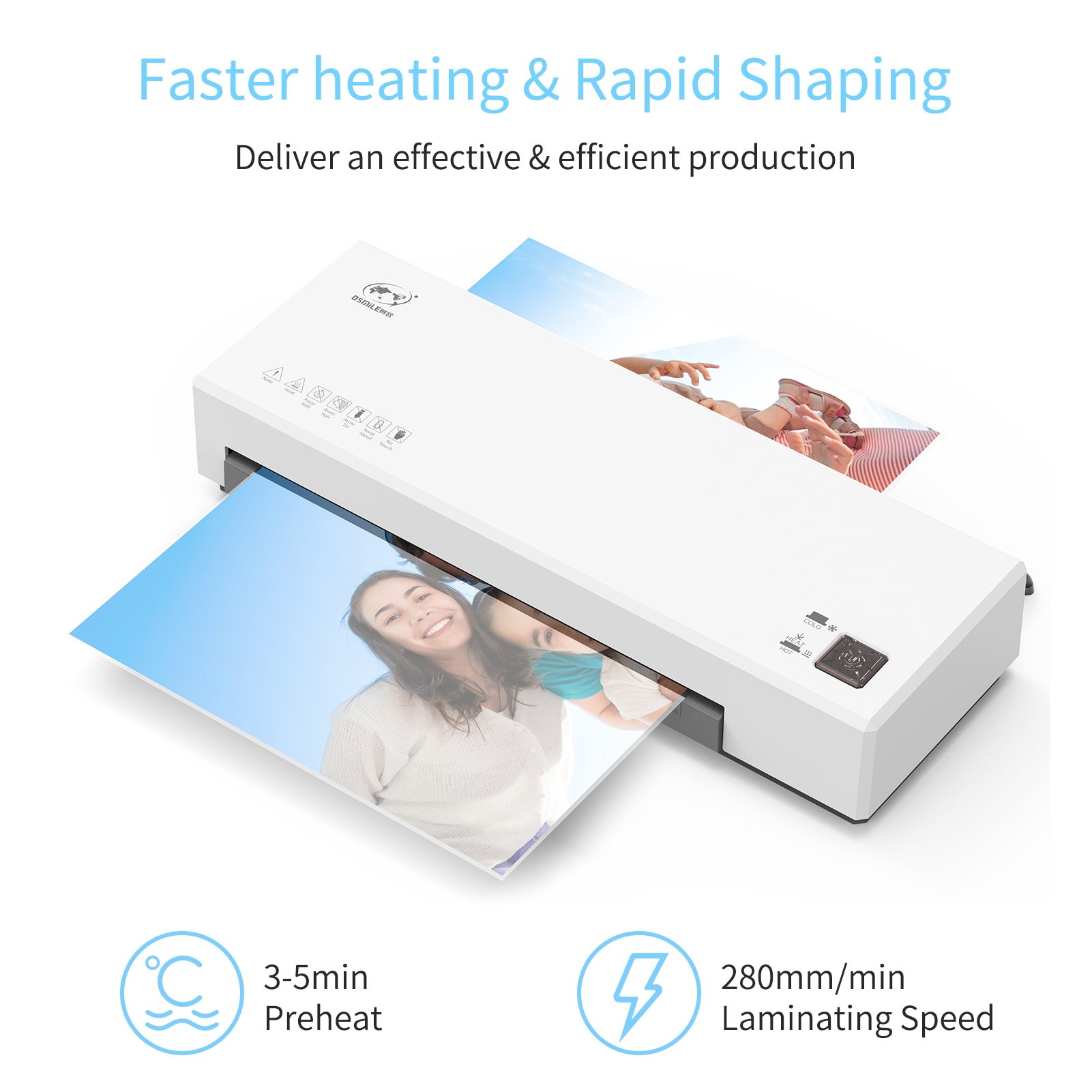 OSMILE Desktop Laminator Machine Set A4 Size &amp;Cold Lamination 2 Roller System 9 inches for A4/A5/A6 Laminating Pouches