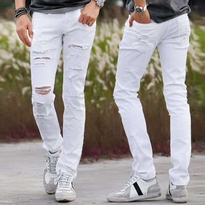 2022 White Ripped Jeans Men With Holes Skinny Famous Brand Slim Fit Destroyed Torn Jean Pants For Male