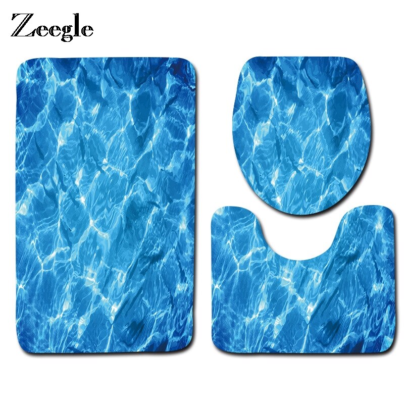 Zeegle 3D poisson imprimé salle de bain tapis 3 pièces anti-dérapant tapis dans les toilettes lavable piédestal tapis couvercle toilette couverture tapis de bain