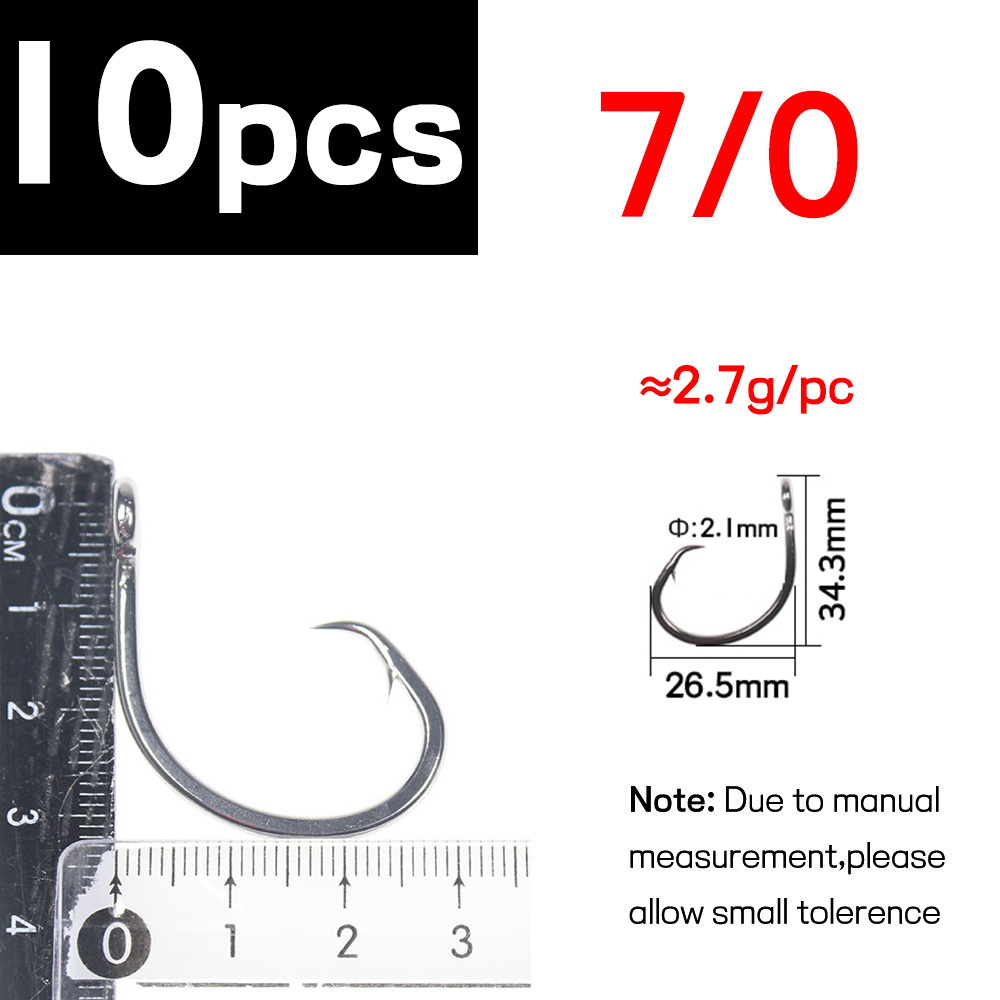Elllv-anzuelo circular de acero inoxidable para pesca en agua salada, anzuelo de cebo de juego grande para pesca de curricán, atún, tiburón, 6/0 - 18/0