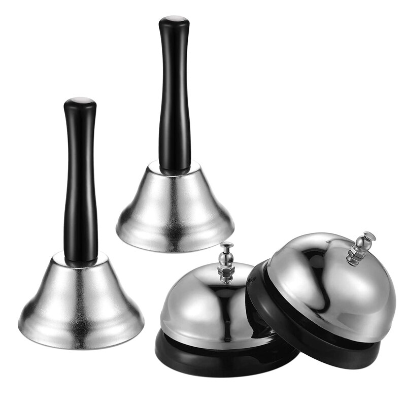 4 Pack Rvs Hand Bell En Call Bell Hand Bel Met Zwart Houten Handvat Desk Bell Service Bel