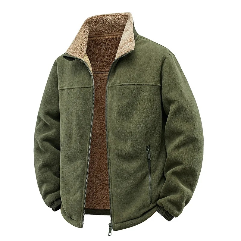 Chaqueta de lana gruesa para hombre, ropa de abrigo informal holgada de 400g de peso alto para otoño e invierno con relleno, abrigo holgado con cuello levantado: 4XL / Verde militar