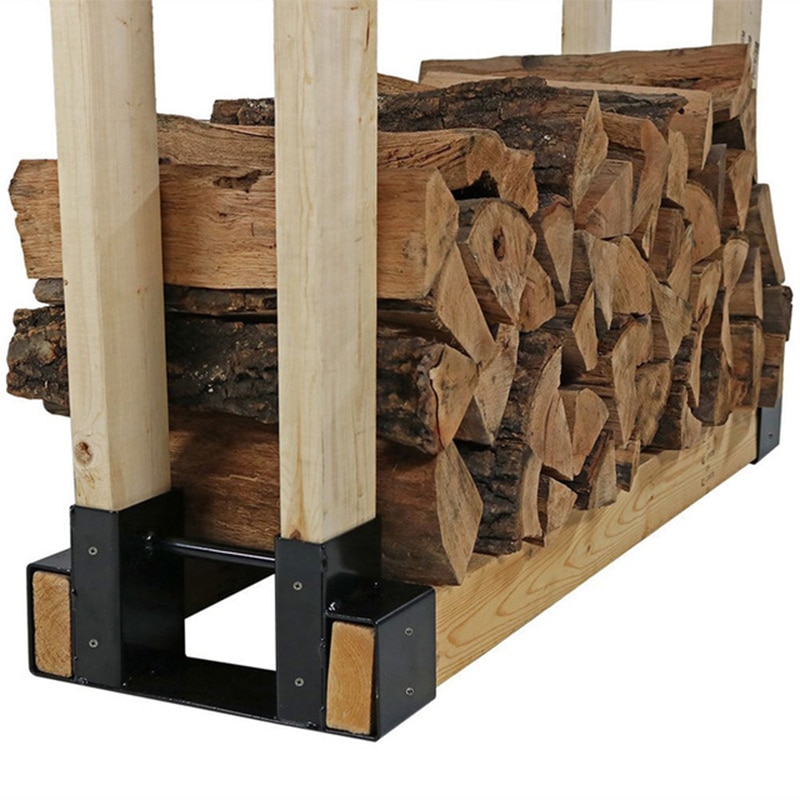 Firewood Log Storage Rack Bracket Kit with Screws Fireplace Wood Storage Holder Adjustable for Indoor/Outdoor Black H88F