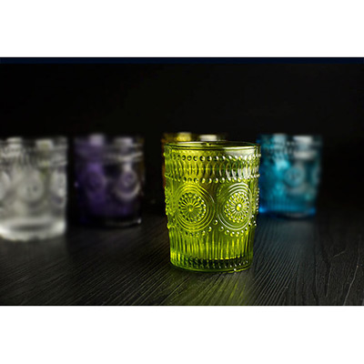 Retro gravyrglas rund liten solblomma relief juiceglas transparent zakka mjölkkopp 300ml handblåsta: C 1pc