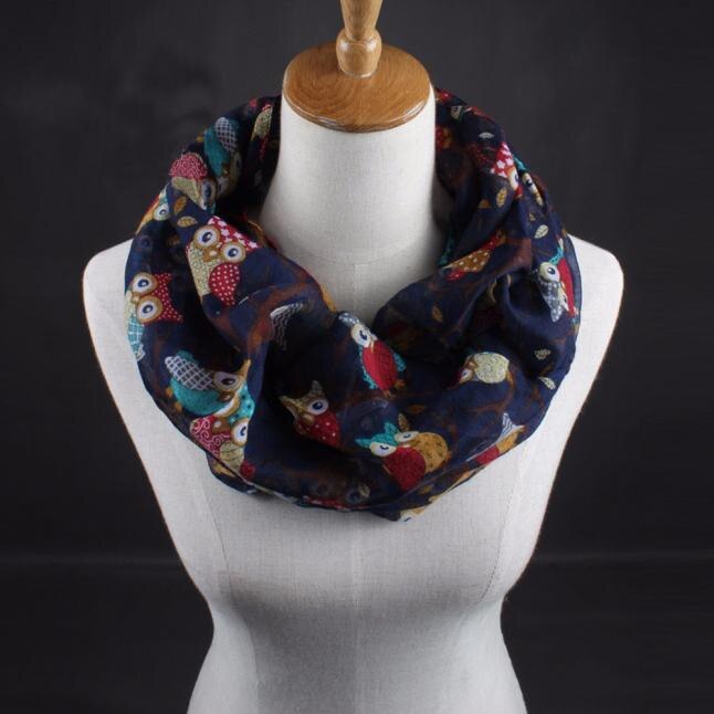 Round Neck Scarf For Women Owl Pattern Print Warm Ring Scarves Snood Wrap Shawl Ladies Autumn Winter Bandana: Dark Blue