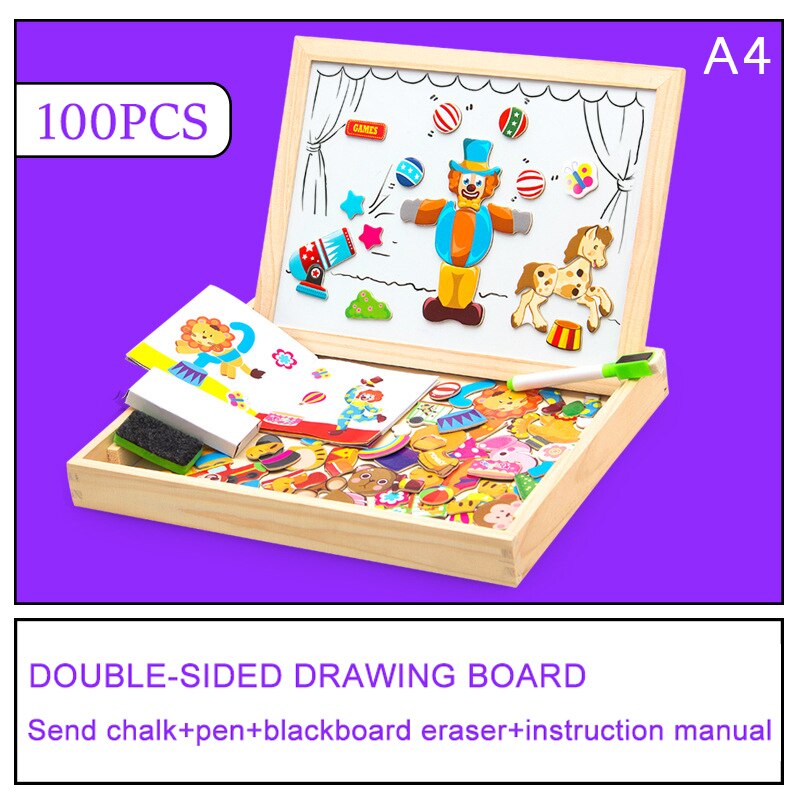 100 + Stuks Houten Multifunctionele Kinderen Animal Puzzel Schrijven Magnetisch Tekenbord Blackboard Learning Onderwijs Speelgoed Voor Kinderen: -A4