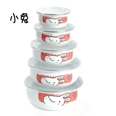 5 Pcs Emaille Ijs Kom Mixing Bowls Met Afdichting Deksel Emaille Kommen Pak Set Behoud Set Ice Box Mini Rijst kom 10-18 Cm Emaye: Black