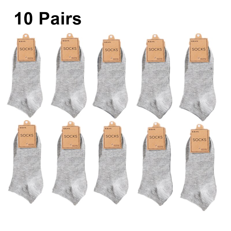 Lot 36-44 10 paires de chaussettes unisexes pour homme et femme, en coton respirant, couleurs unies, décontractées, pour le printemps, l'été et l'automne: Gris clair