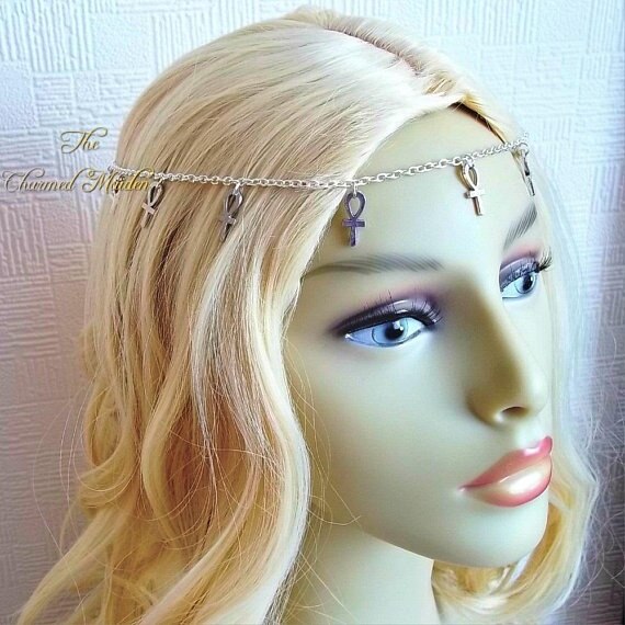 WiccMoon Circlet, Pagan Headdress Wiccan Head Chain Moon &amp; Triskele Headpiece Gothic Head Chain: B23