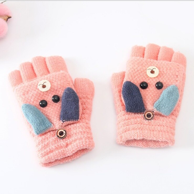 Toddler Baby Gloves Kids Mittens Primary School Cashmere Knit Thicken Patchwork Baby Winter Warm Gloves Boys Girls 4-12Y