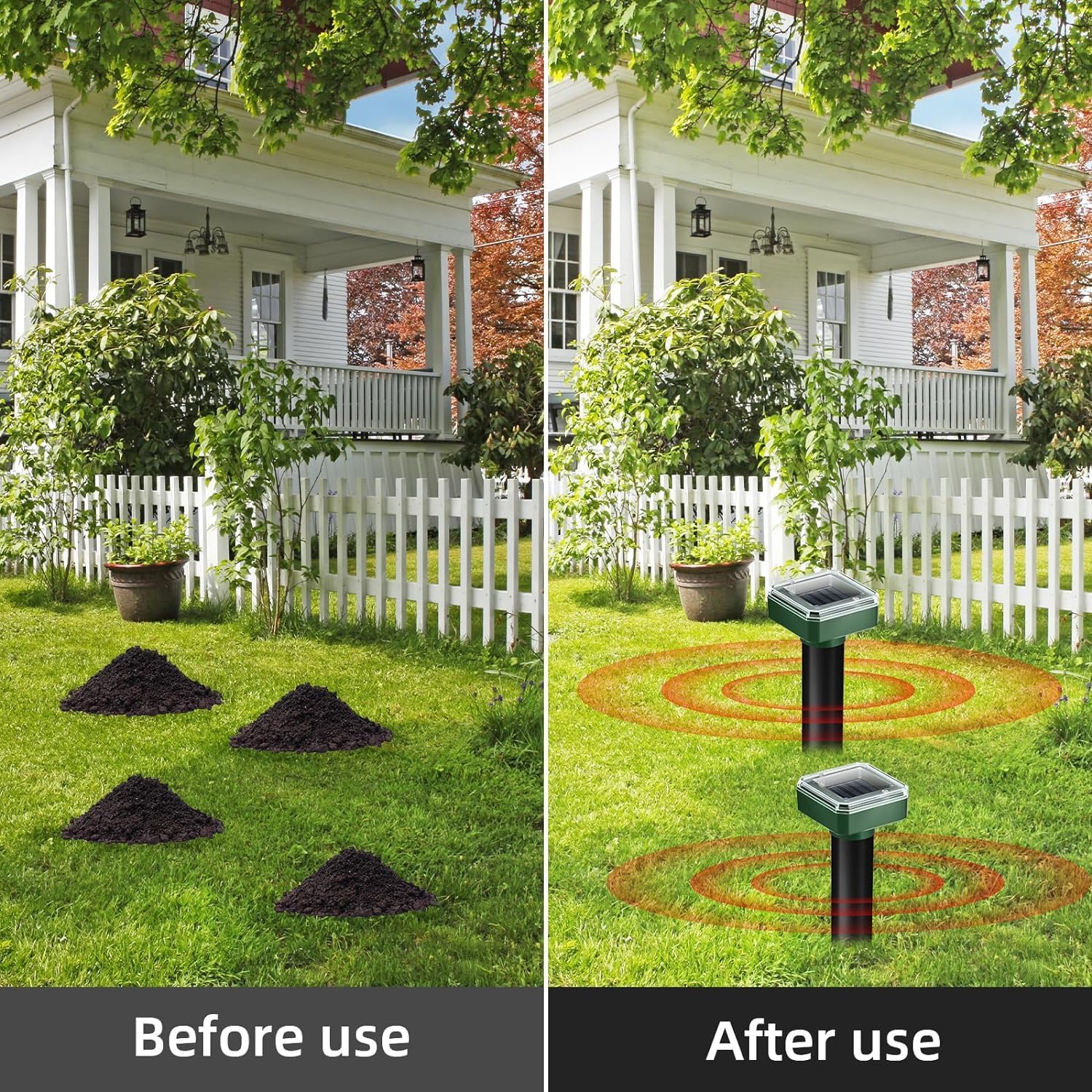 Mole Repellent Solar Powered 4 Packs Ultrasonic Solar Snake Repeller for Garden, Waterproof Vole Deterrent Repels Mole Gopher