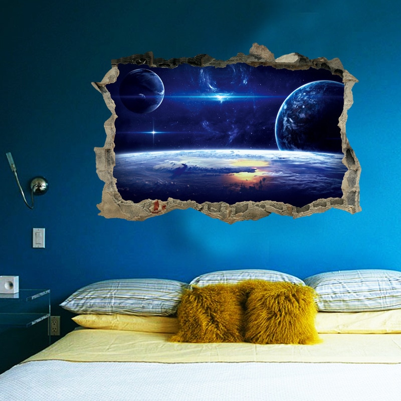 Serie universo de estrellas 3D, pegatinas de pared rotas para niños, habitaciones de bebés, dormitorio, decoración del hogar, calcomanías, póster mural, pegatina en la pared