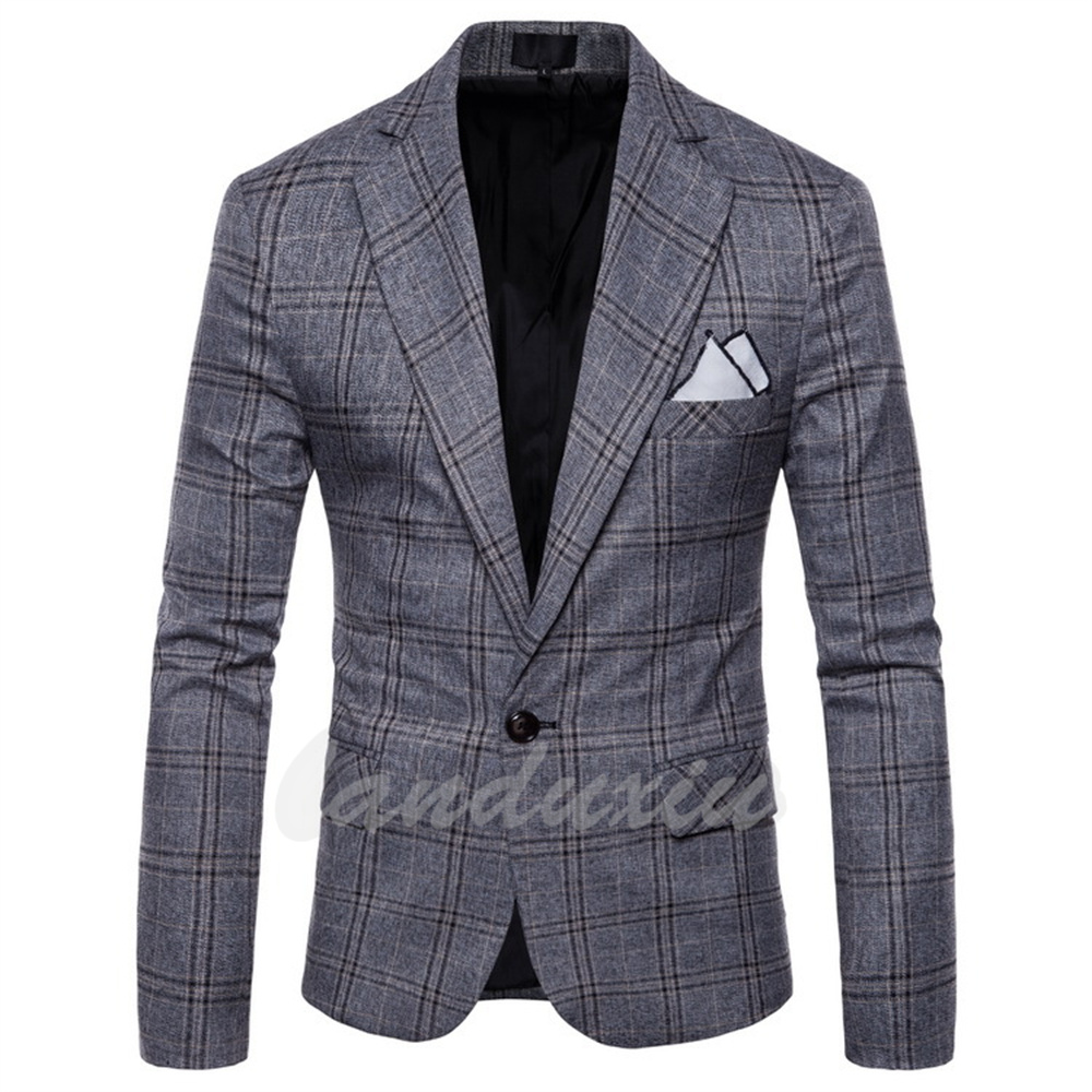 blazer scozzese grigio abito da uomo in stile britannico di alta qualità blazer da sposa giacca da uomo sottile in forma in forma abbigliamento da uomo di moda