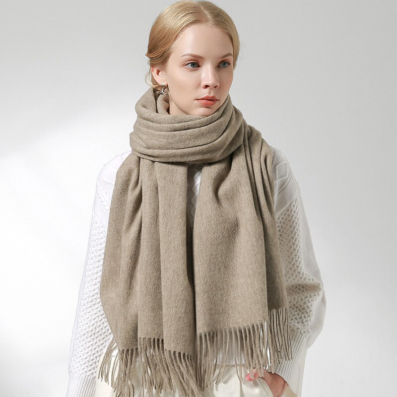 Ryssland ull halsduk kvinnor tjockare varma echarpe wraps damer foulard femme vinter solid kamel merino fina ull halsdukar: Brunt kaffe