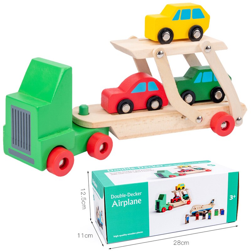 Houten #39 vrachtwagen vliegtuig transportset simulatiemodel speelgoed houten educatief speelgoed voor kinderen: Lichtgroen