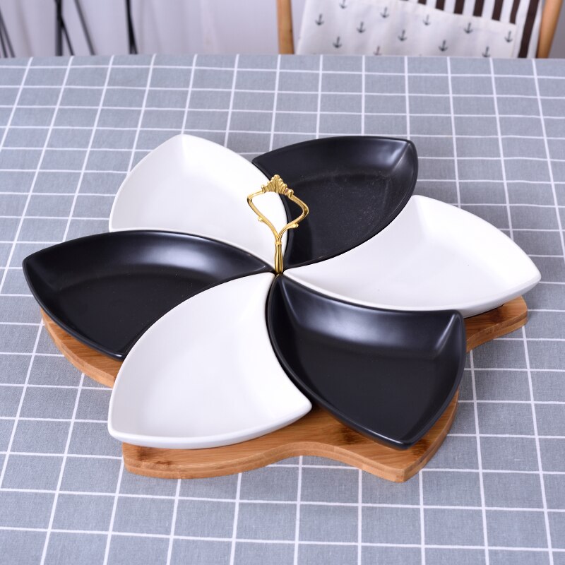 Multifunctionele keramiek Fruitschaal dessert Dessert Dienblad Plaat Snack Schotel 6 Compartimenten Creatieve Home Decoratie trinket dish